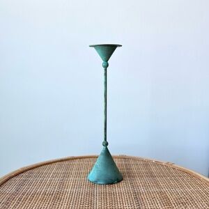 Vintage Verdigris Metal Teal Candle Holder